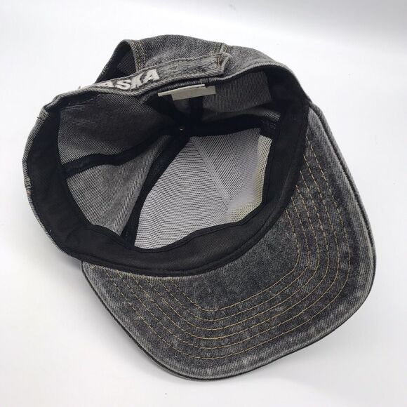 Vtg. Alaska Gray Distressed Denim Baseball Cap Logo Front & Back Trucker Dad Hat - Picture 7 of 9